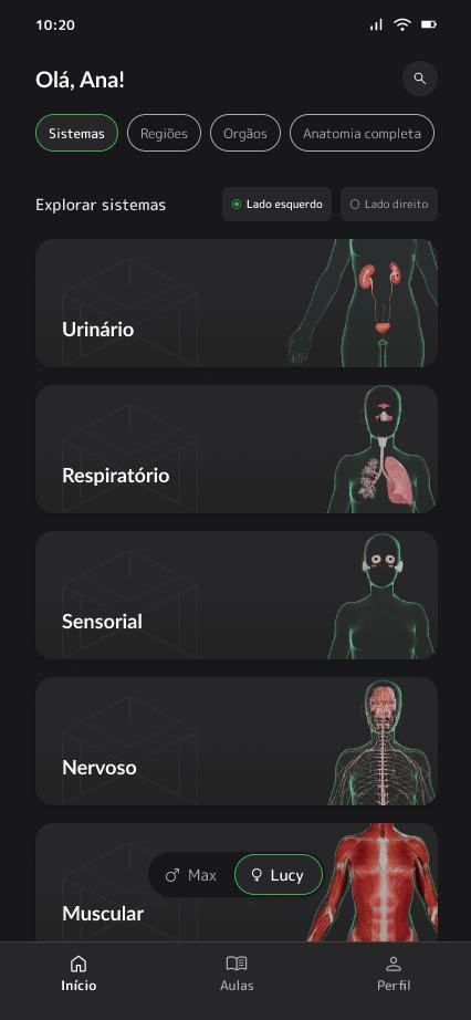 Telas de navegação do aplicativo.