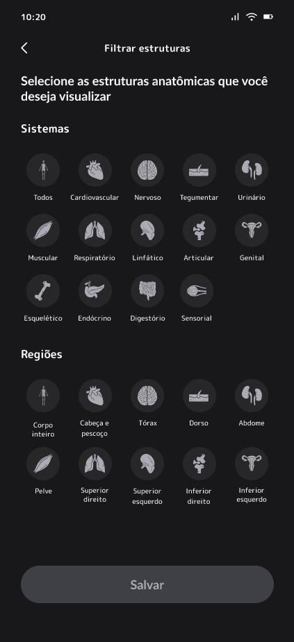 Telas de navegação do aplicativo.